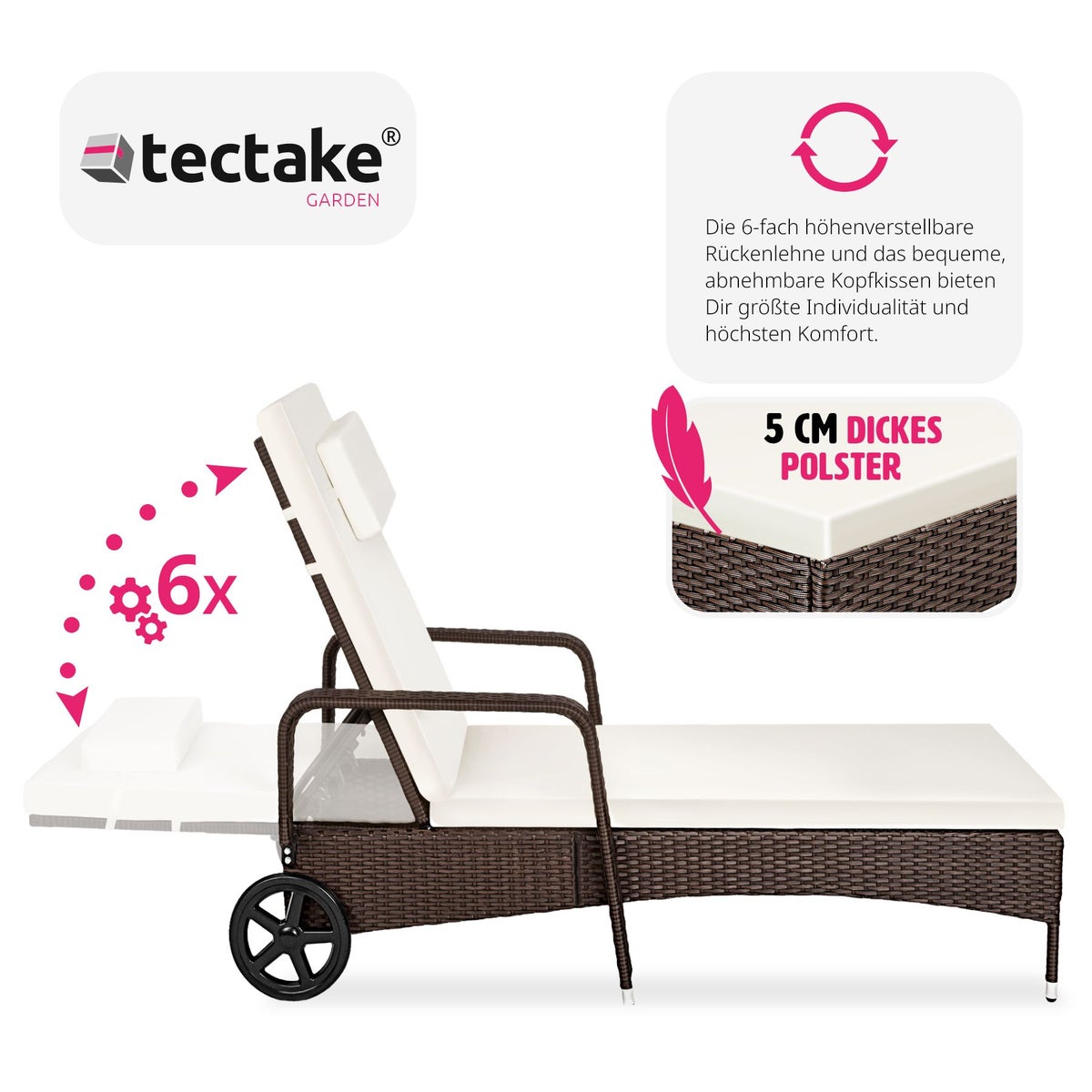 Rotan ligstoel tectake duurzaam 200 x 70 x 33 cm