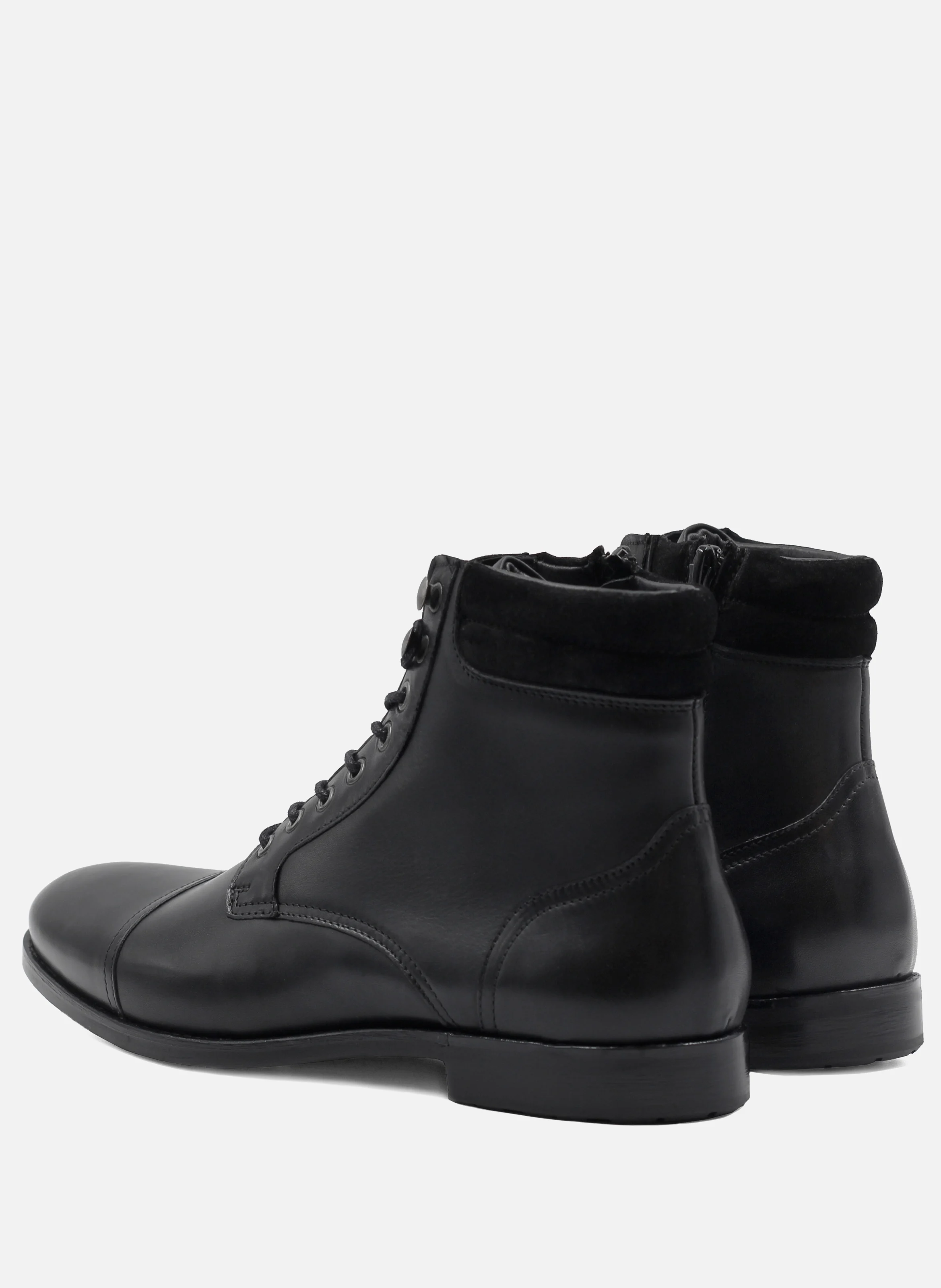 Ranger boots à col cuir lisse | Noir