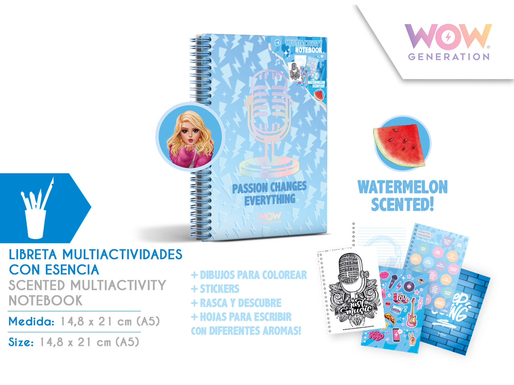 CADERNO A5 AROMAA A MELANCIA WOW GENERATION