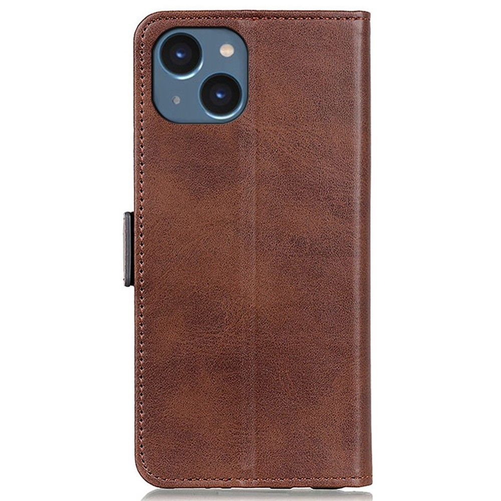 iPhone 14 Vintage Leder Tasche Flip Cover mit Kartenfächer - Braun