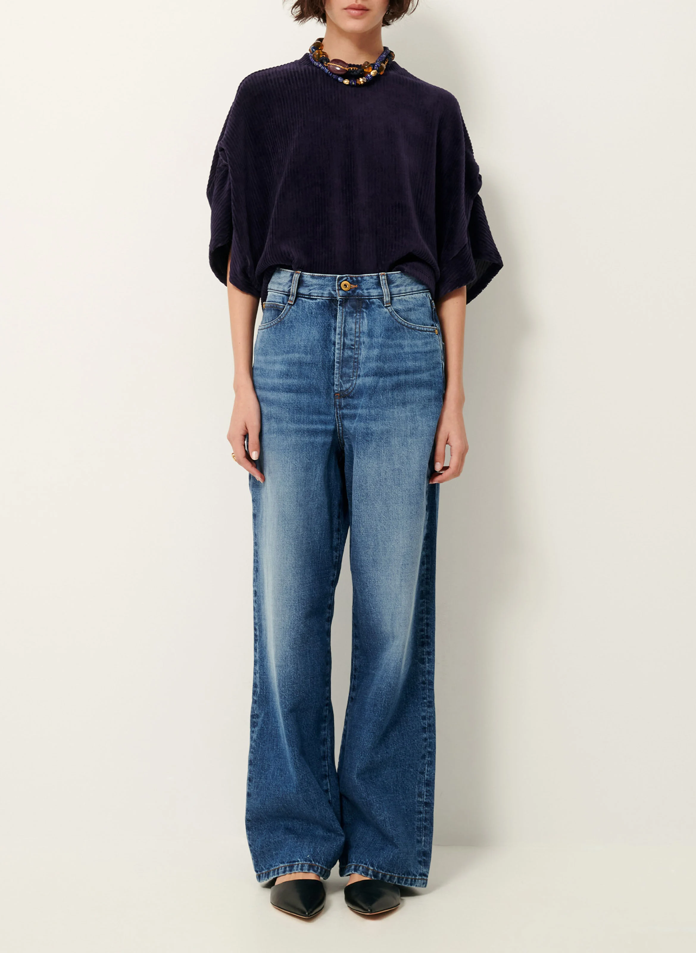 NAGEL - Top ample col rond en coton mélangé | Bleu
