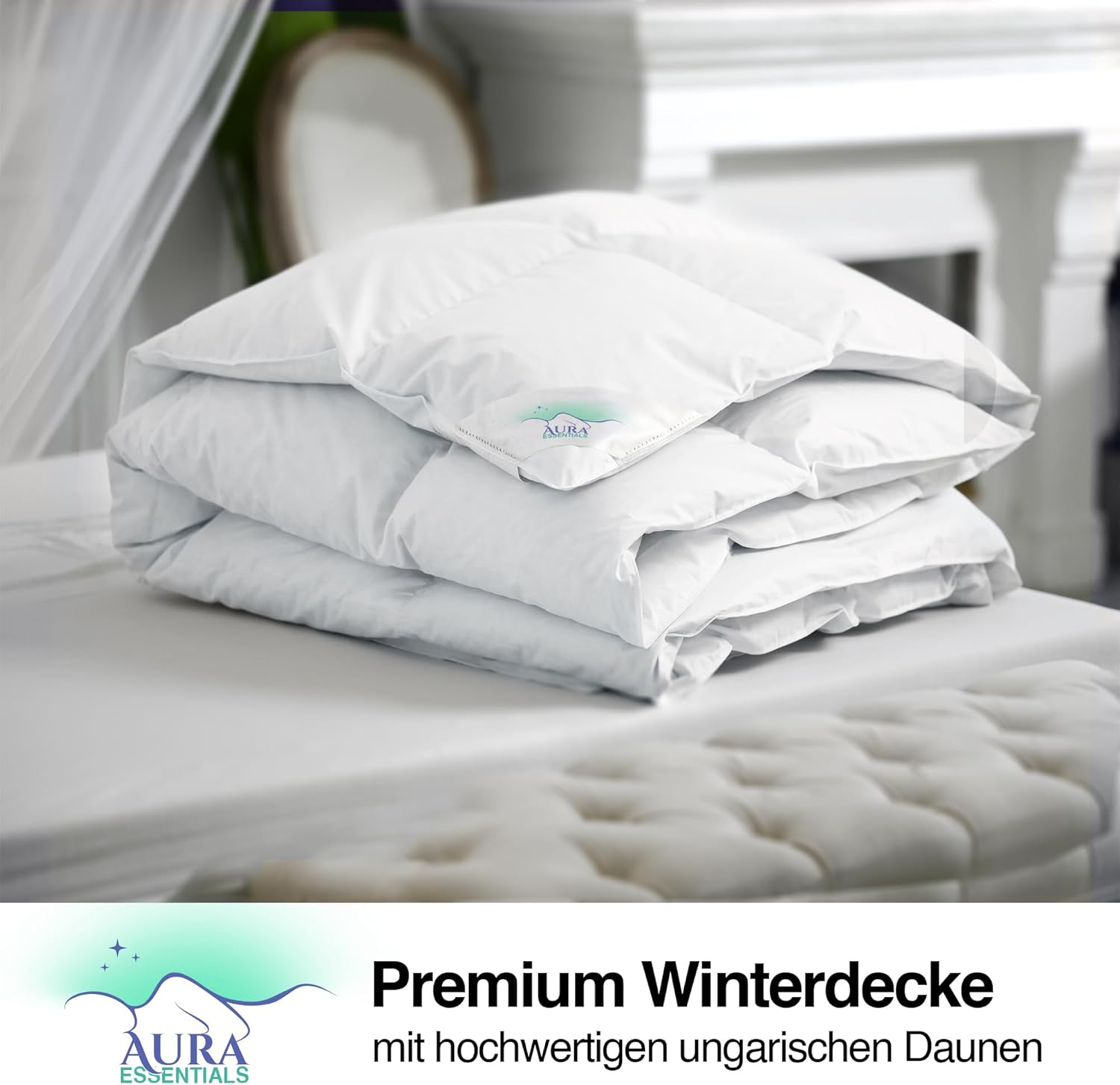 Aura® Daunendecke 135 x 200 cm Warm Winterdecke | Premium ungarische Daunen Klasse I | Oeko-TEX 100 allergikergeeignet | pflegeleicht 100% Baumwolle | Aura® Essentials Bettdecke für Winter