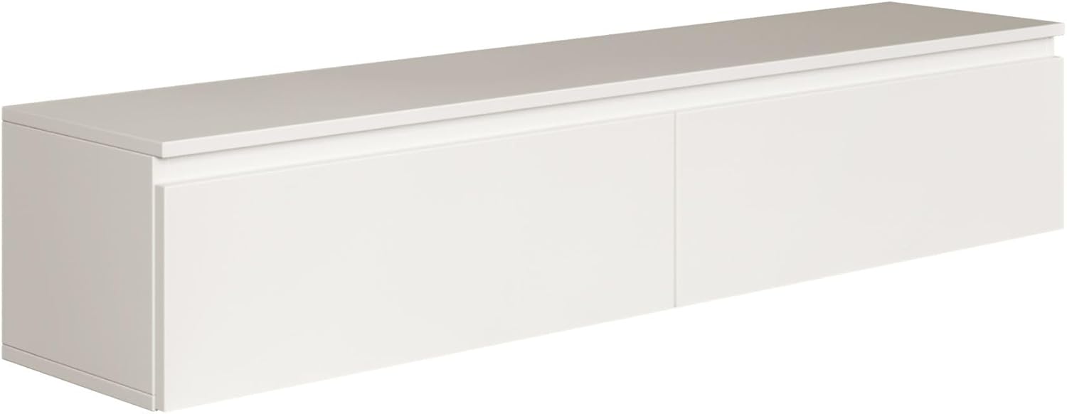 Selsey Hängeboard Bemmi 28,4x150x31,8 cm, Minimalistisches TV Lowboard, Weiß, Hochwertige Spanplatte mit ABS-Kanten, Zwei Klappenfächer,Melaminbeschichtet, Ideal fürs Wohnzimmer