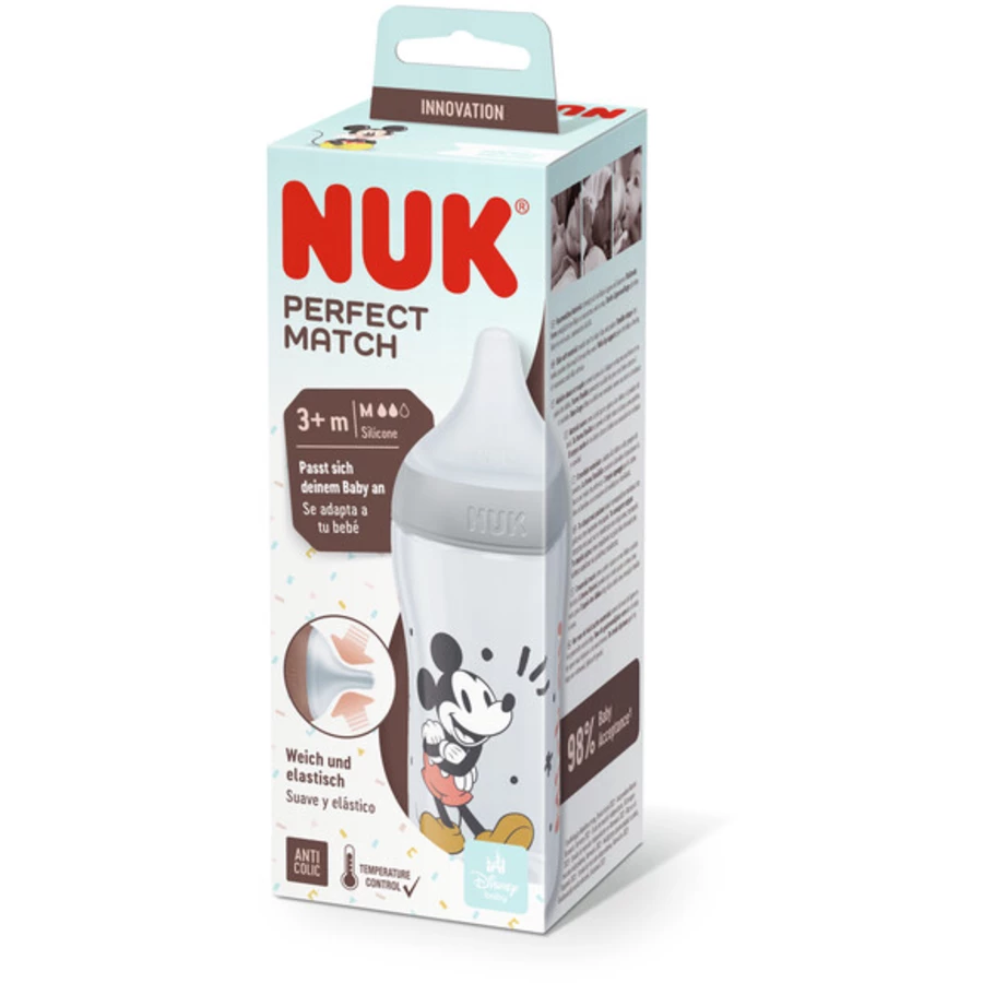 NUK Babyflasche Perfect Match Mickey Mouse mit Temperature Control 260 ml ab 3 Monate in grau