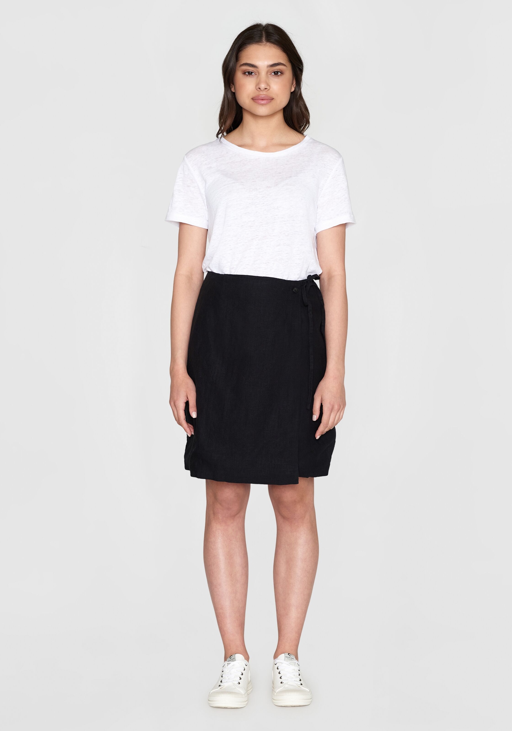 Knowledge Cotton Apparel Wickelrock Linen Wrap Short Skirt Black Jet