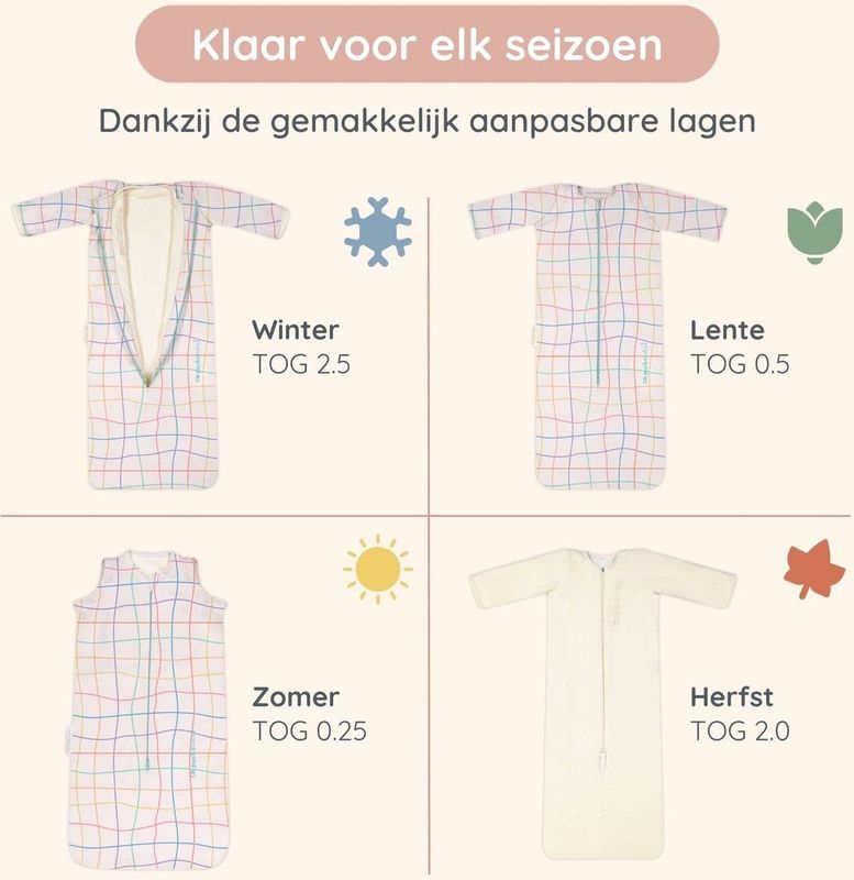 Puckababy Slaapzak 4 Seizoenen Baby - Zomerslaapzak en Winterslaapzak (6m-2,5j) - TOG 0.25 tot TOG 2.5 - Funky Lines