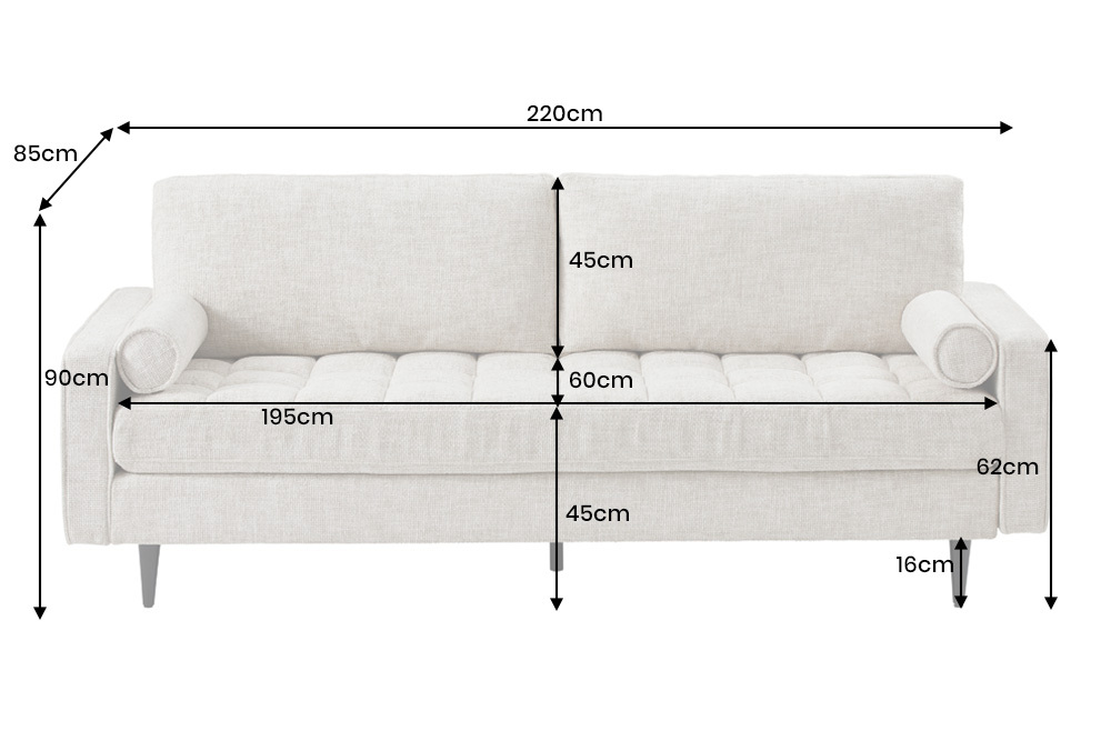 Design Sofa COZY VELVET 220cm beige Chenille Federkern 3-Sitzer mit goldener Kappe