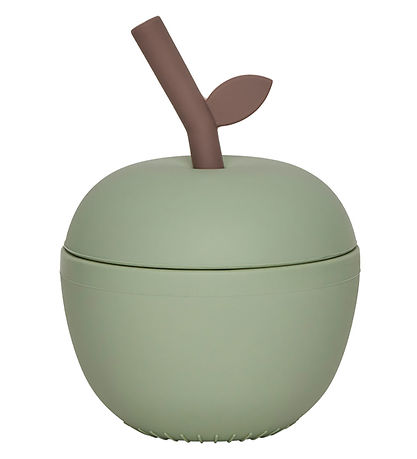 OYOY Becher m. Strohhalme - Apfel - Silikon - Green