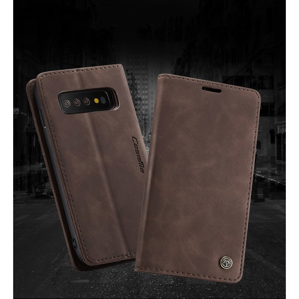 Samsung Galaxy S10 Leder Tasche Flip Wallet Etui mit Kartenfächern - Dunkelbraun