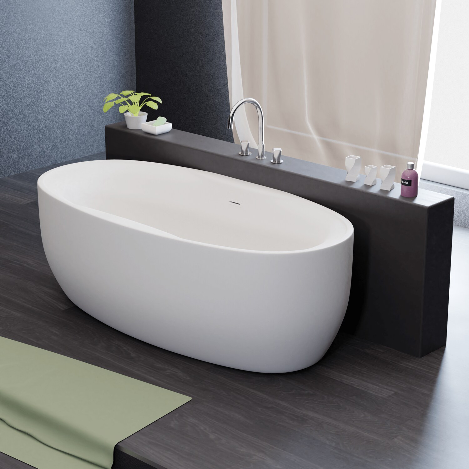 TroniTechnik® Freistehende Badewanne DOKOS Maße ca. 180 x 100 x 60cm Wanne - Füllmenge 210 Liter, aus Acryl mit Siphon