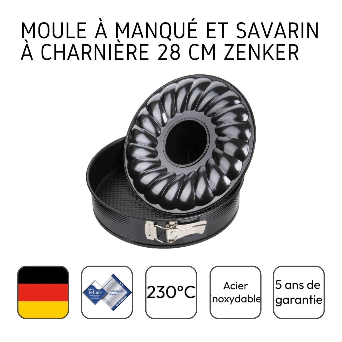Moule à manqué et savarin double fond 28 cm Black Metallic Zenker