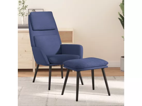 Chaise de relaxation avec tabouret Bleu Tissu