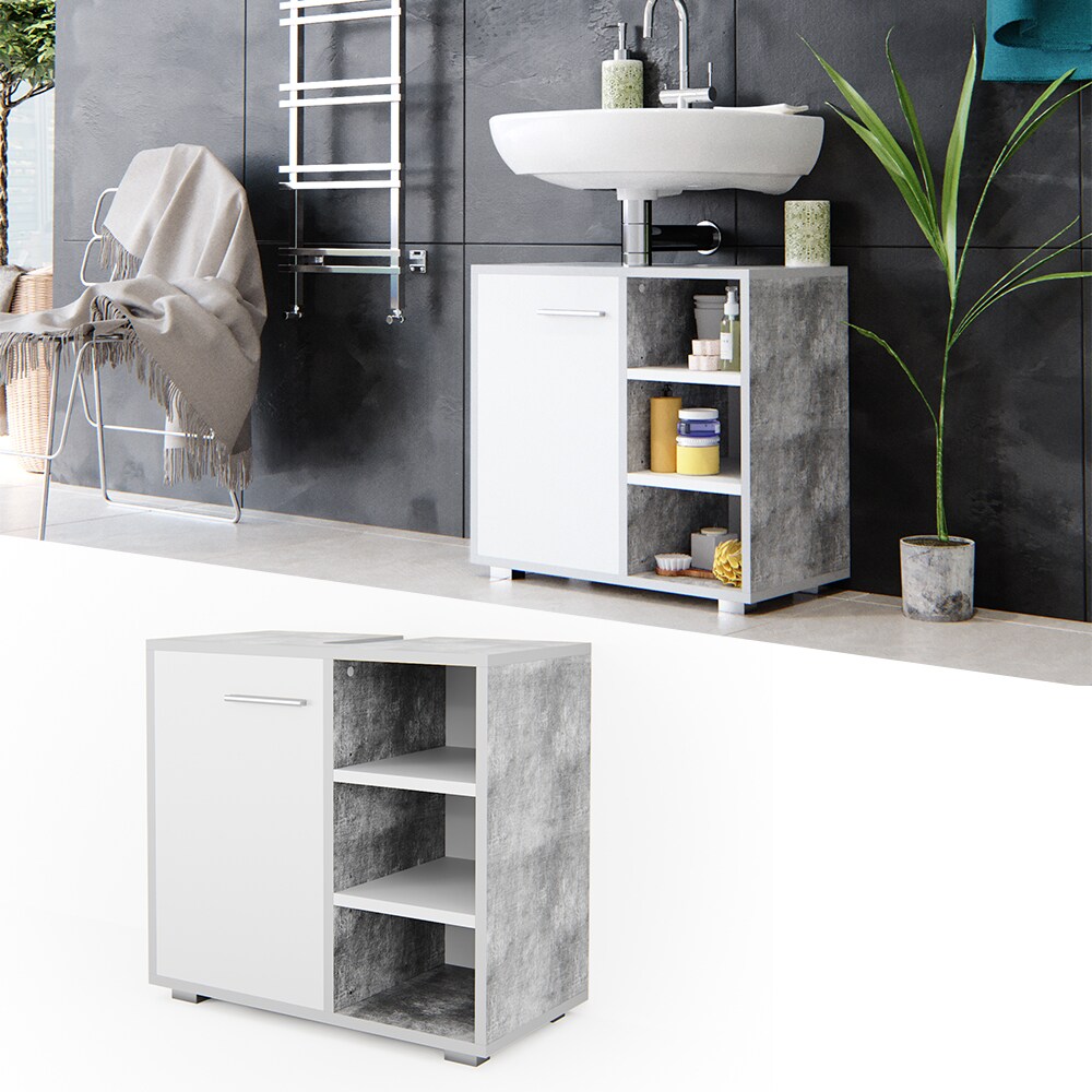 Vicco Waschtischunterschrank Perry Unterschrank Waschbecken Waschtisch Weiß / Beton