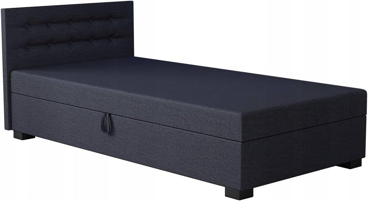 Boxspringbett Olaf 120x200x38 cm mit Schaumstoff Matratze, Bett mit Matratze, Polsterbett mit Bettkasten, Gepolstertes Einzel Bett, Schlafsofa - Graphit