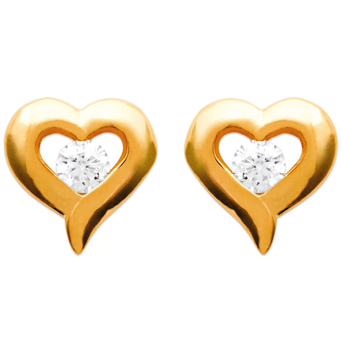 Boucles d'oreilles coeur oxyde de zirconium Plaqué OR 750 3 microns