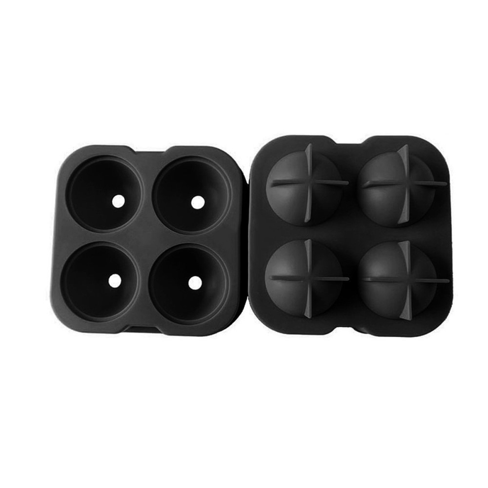 (4-fach) 3D Silikon Eiswürfel Form DIY Ice Cube Tray mit Deckel für Cocktails / Whisky / Softgetränke - Kugel