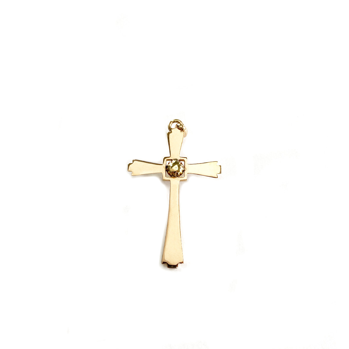 Pendentif croix d'occasion or 750 jaune perle de culture du japon