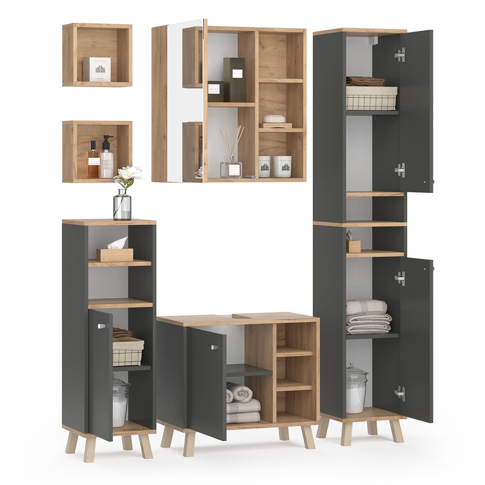 Vicco Badmöbelset Midischrank Hochschrank Unterschrank Spiegelschrank Senyo G/A