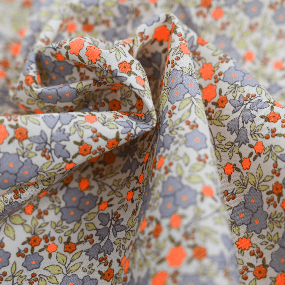 Tissu Coton Au Mètre Ex2430 Fleuri Mini Orange Fluo
