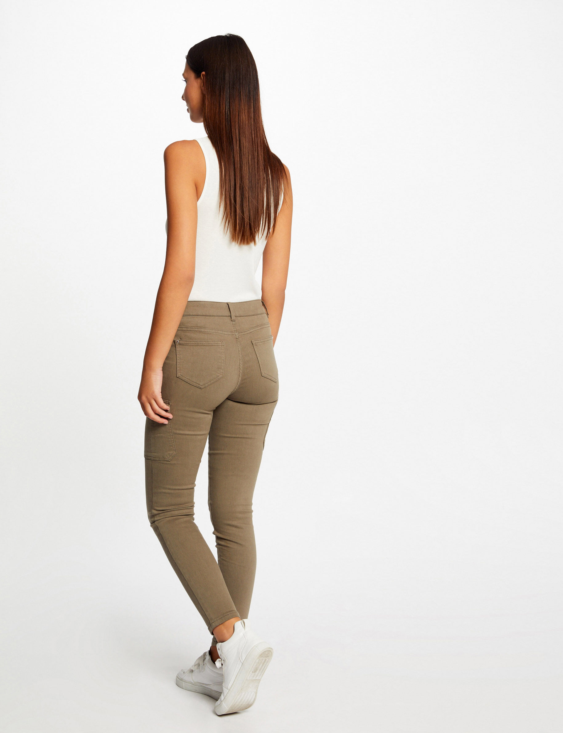 Jeans cargo skinny à ponts vert kaki femme - vert_kaki