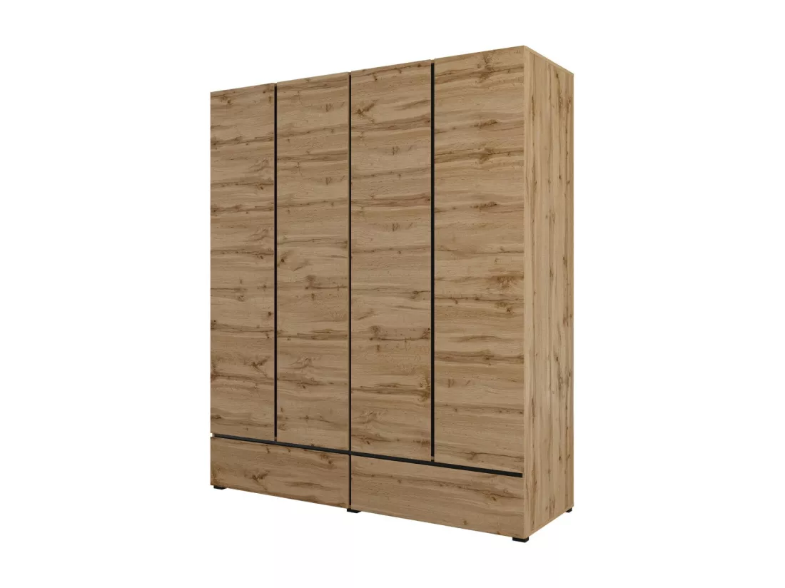 Armoire HAVANA 180 cm – Chêne et noir – 4 portes et 2 tiroirs – Élégance naturelle et grande capacité
