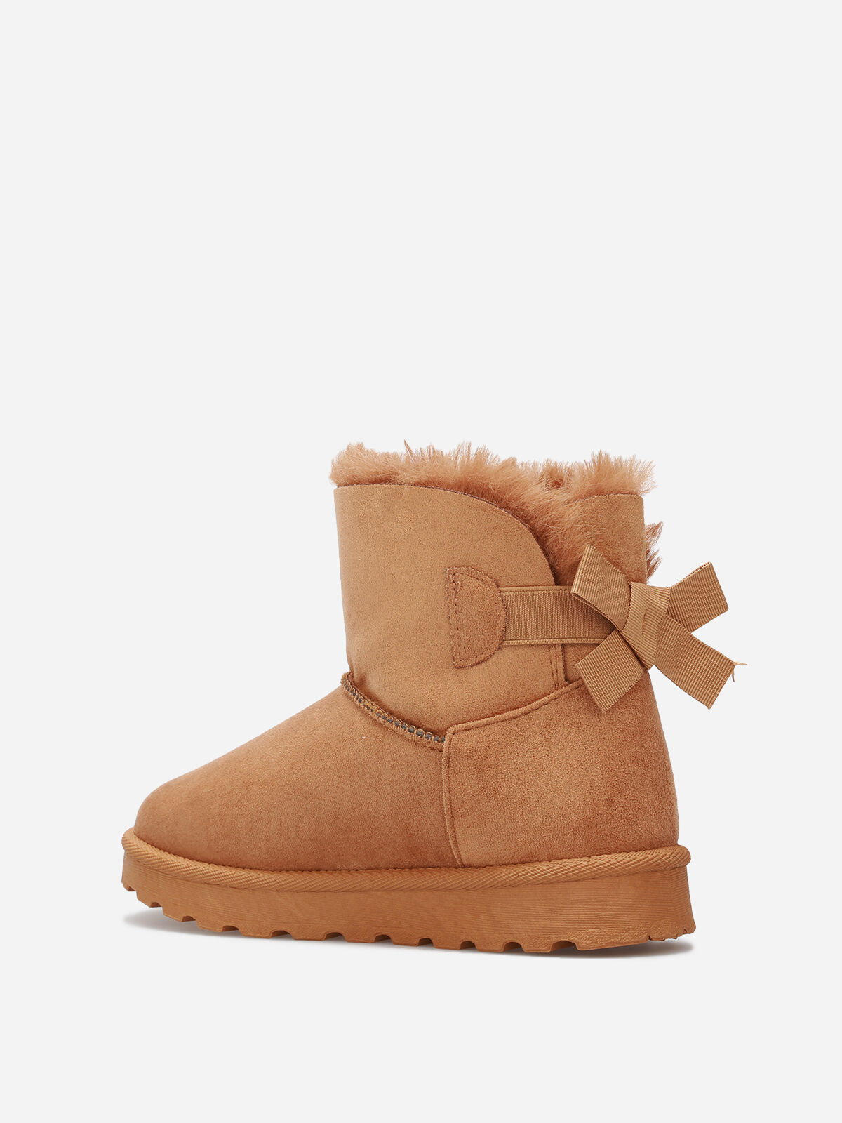 Boots en suédine fourrées à ruban noué- Camel
