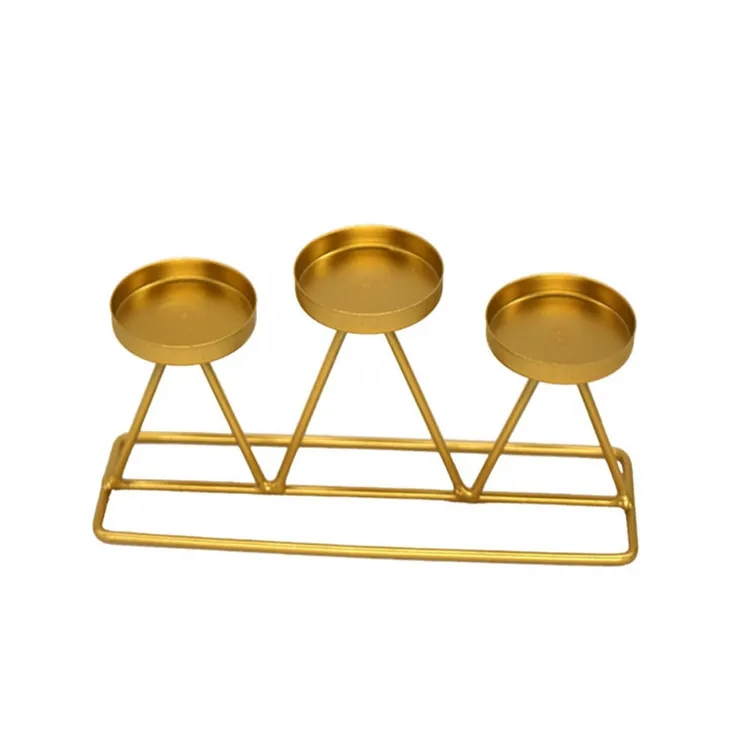 (2er Set) 3-fach Metall Deko Teelicht Halter Home Accessoire Kerzen Ständer - Gold