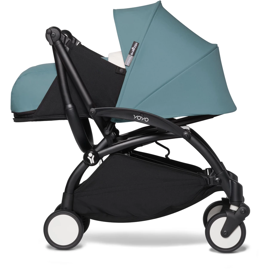 BABYZEN Kinderwagen YOYO2 0+ Black mit Neugeborenenaufsatz Aqua