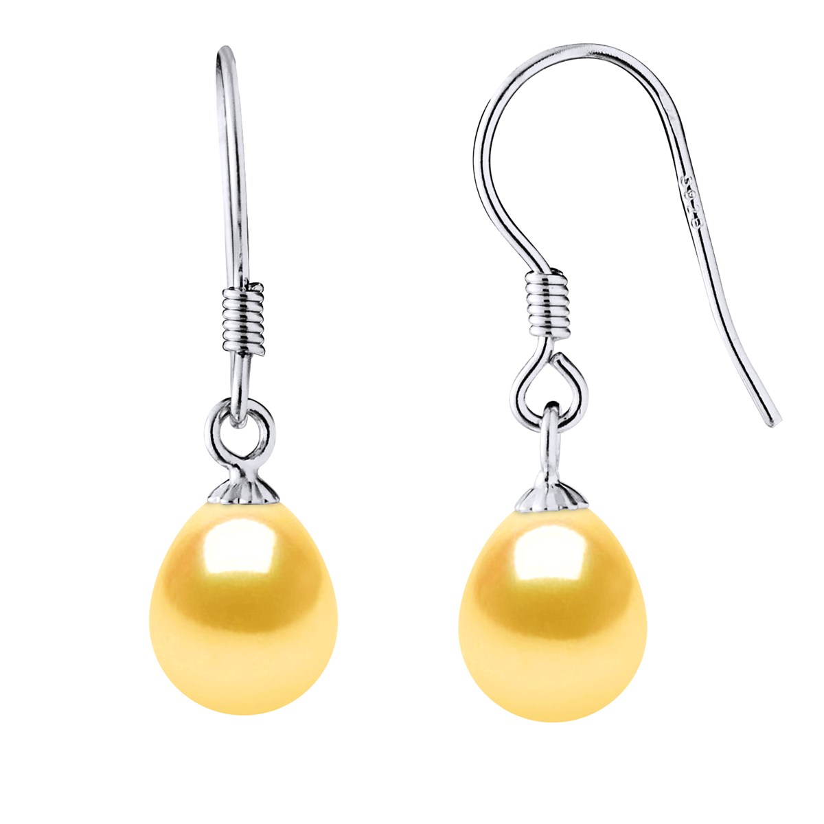 Crochets d'Oreilles Perles d'Eau Douce Poires 7-8 mm Dorées Argent 925
