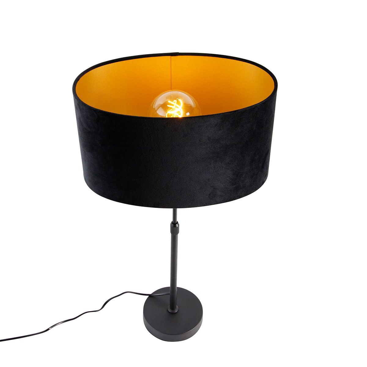 Tafellamp zwart met ovale velours kap zwart 35cm - Parte