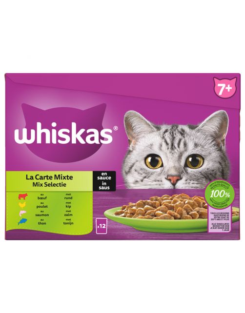 Whiskas 7+ Mix Selectie In Saus Maaltijdzakjes Multipack - Kattenvoer - 12x85 g