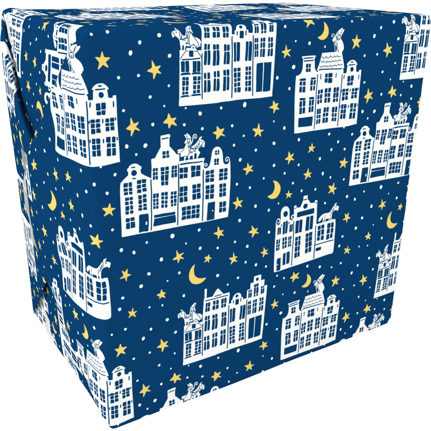 Cadeaupapier, 50cm, 200m, 80gr/m², Stille nacht, blauw/geel