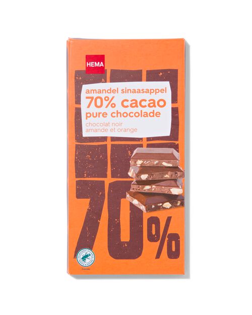 tablette de chocolat 70% noir amande orange 90g