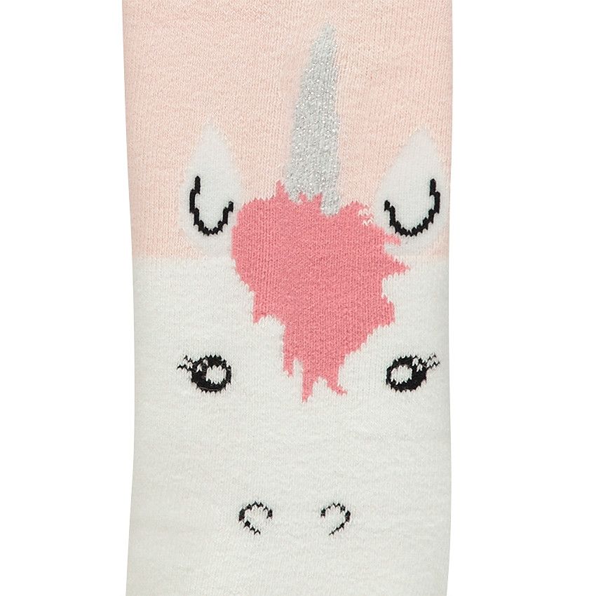 Chaussettes hautes antidérapantes avec licorne en jacquard - Rose