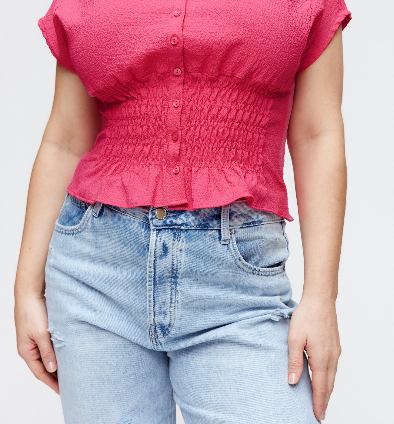 Chemise crêpée smockée Femme - Rose