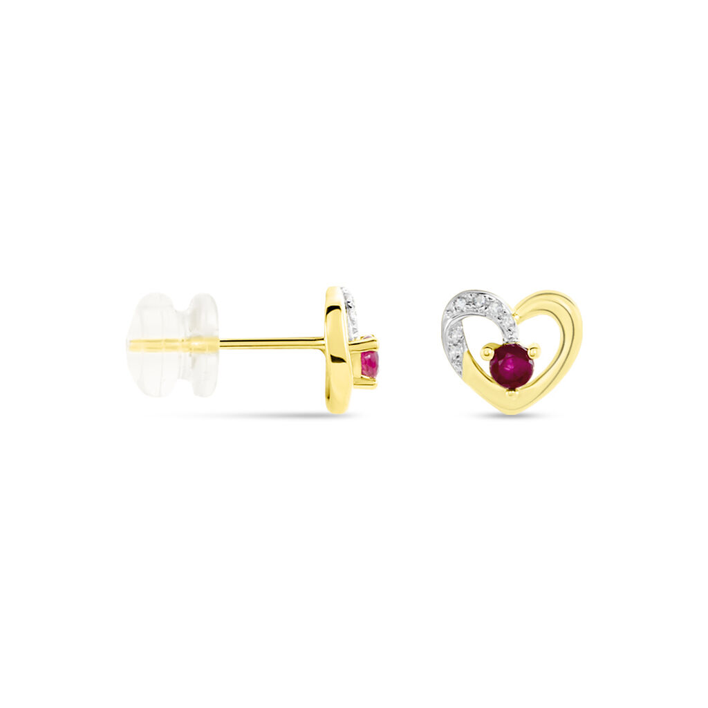 Boucles D'oreilles Puces Kyrill Or Jaune Rubis Diamants