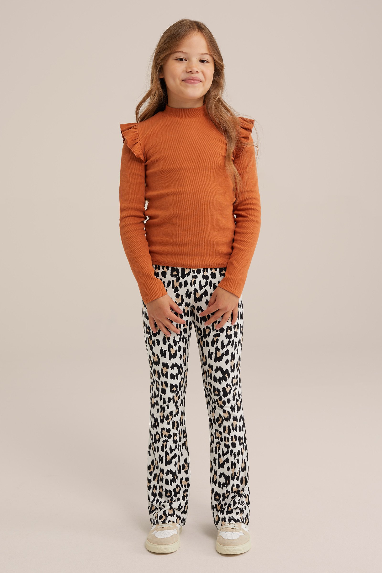 Meisjes flared legging met dessin WE Fashion Beige