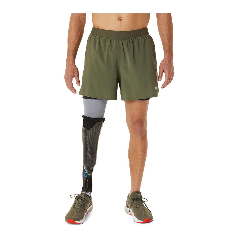 Asics ROAD 5IN - Short 2 en 1 Homme mantle green/performance black