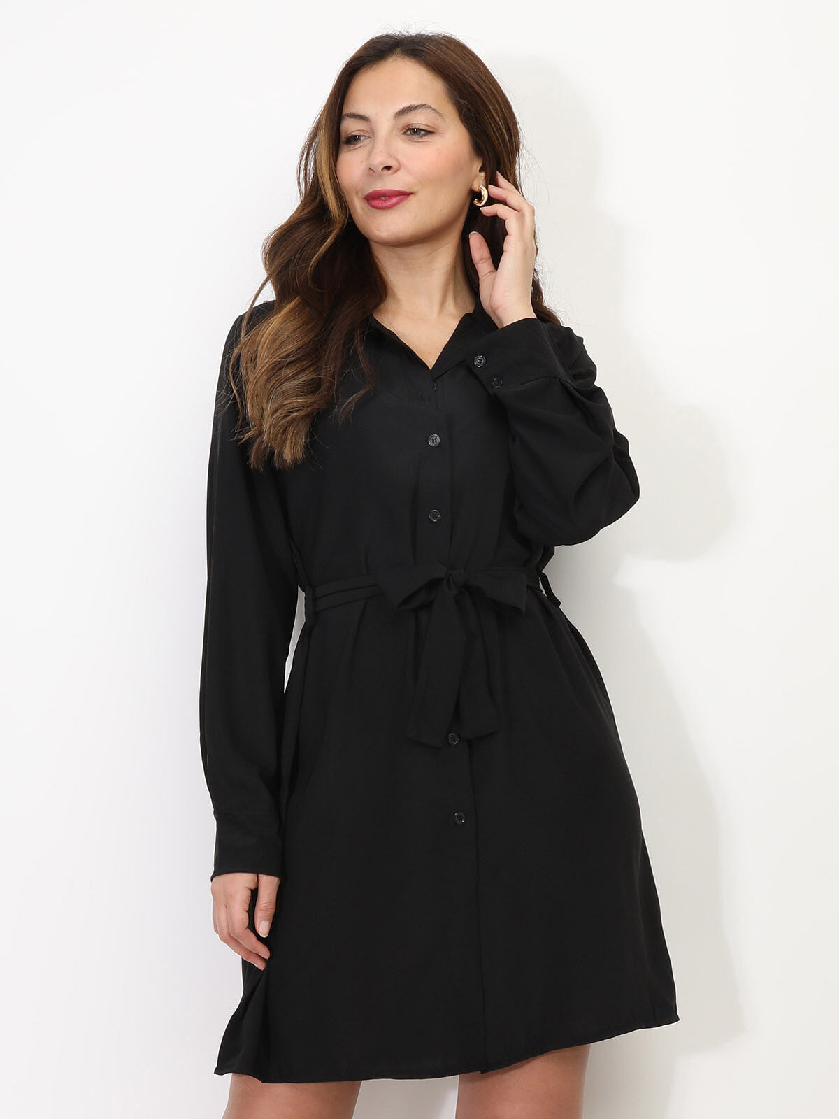 Robe chemise à nouer- Noir