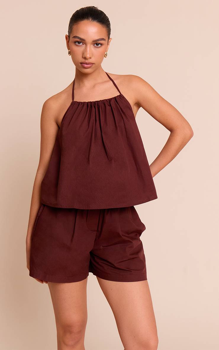 Chocolat Ensemble Coordonné Short Fluide En Popeline