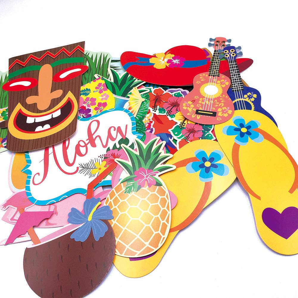 (36er Set) Photo Booth Fotorequisiten Sommer Party Foto Accessoires Dekorationen für lustige Bilder - Hawaii