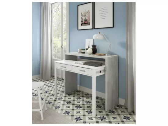 Bureau console extensible 2 tiroirs L100 cm