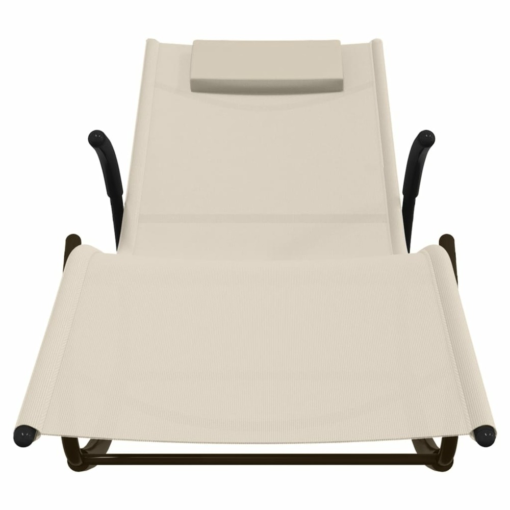Lot de deux chaises longues à bascule acier et textilène crème