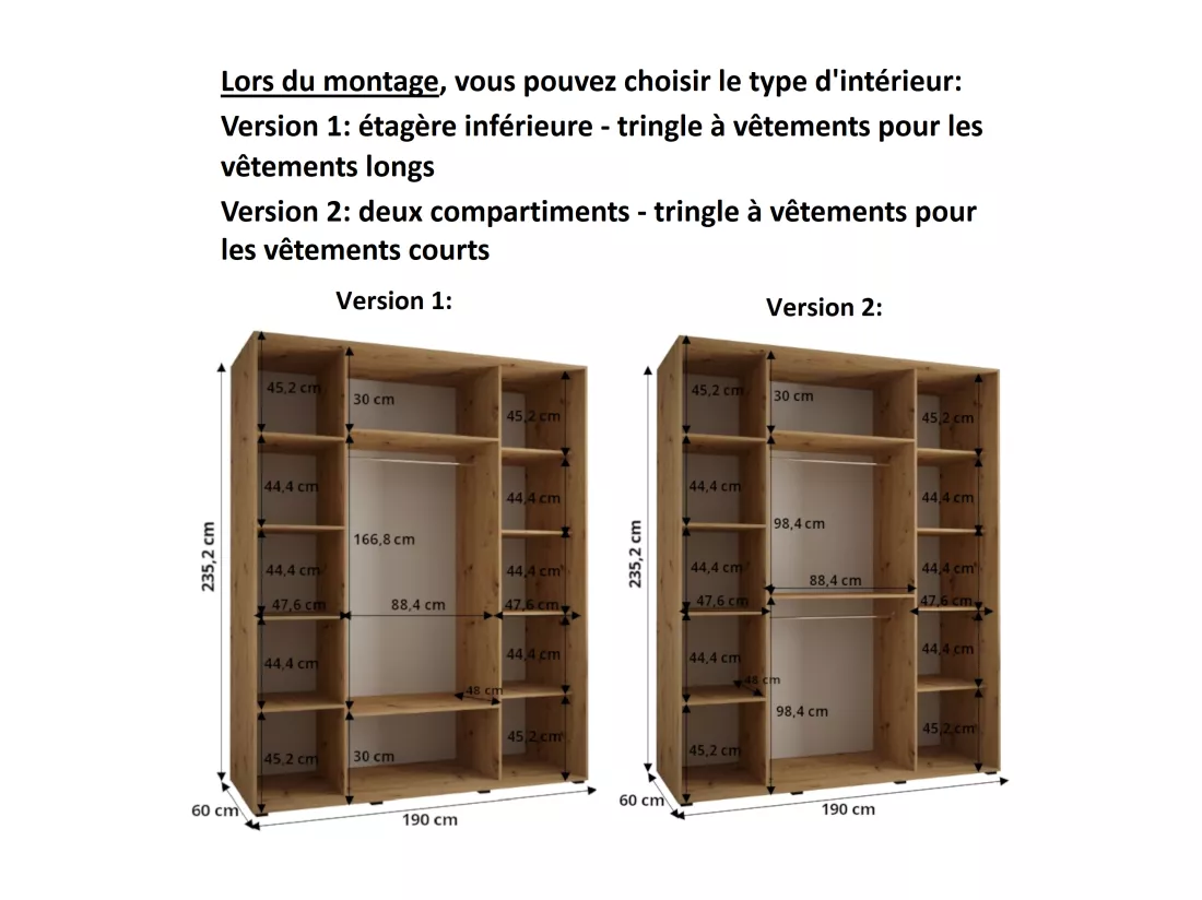ARMOIRE DAVOS 13 À PORTES COULISSANTES 235,2/190/60 3 portes