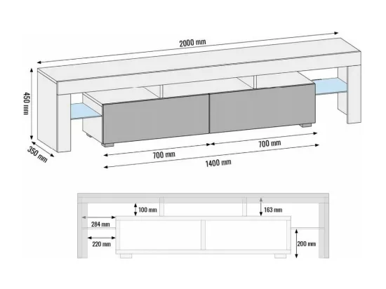 Meuble TV SPIDER BIG à LED en Blanc MAT avec portes Blanc Laqué 200 cm