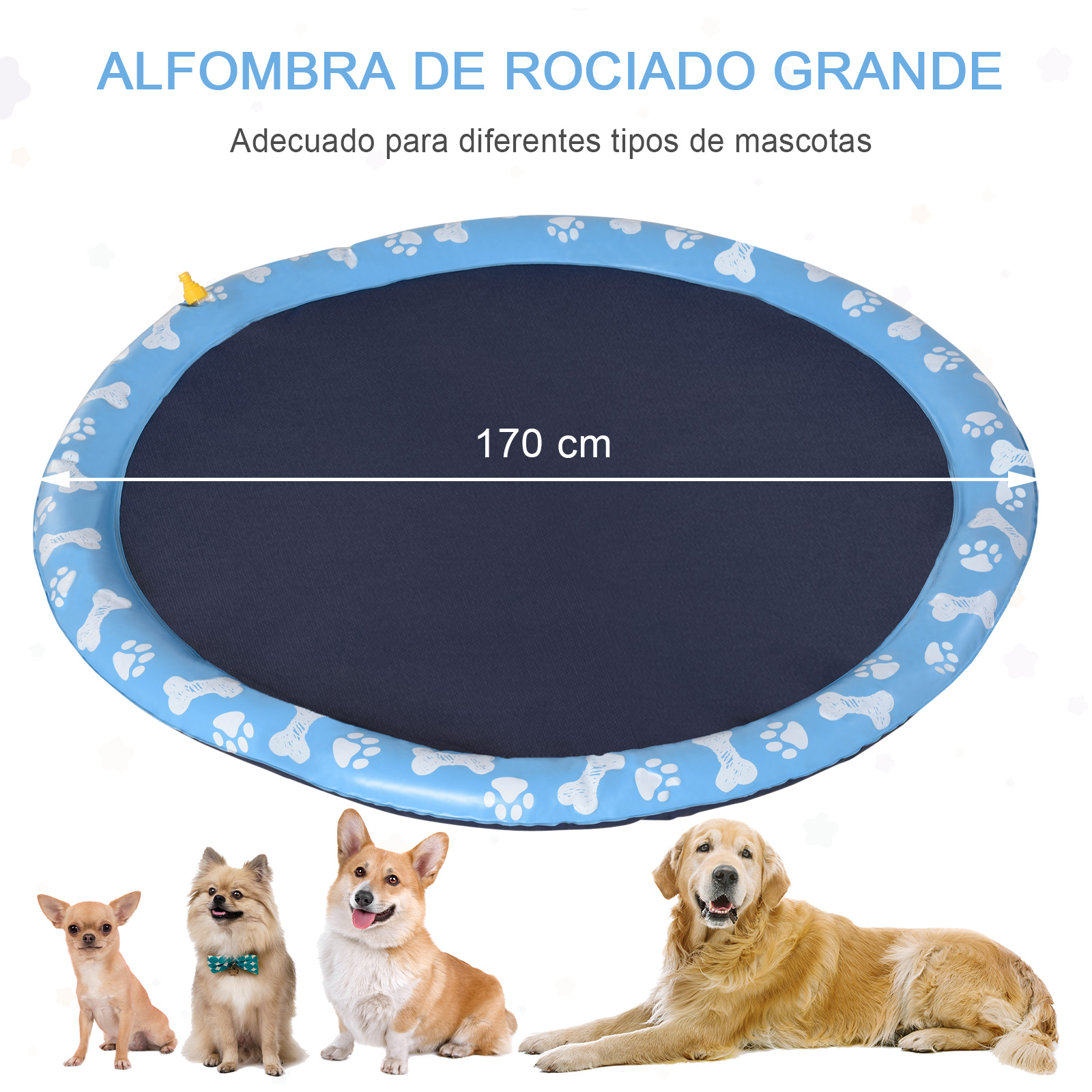 Tapete Aquático Portátil PawHut Splash Pad de 170cm com Aspersor, Ideal para Cães e Animais de Estimação - Azul
