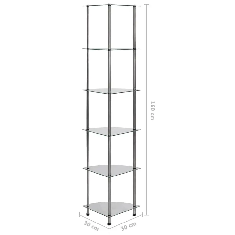 vidaXL - Boekenkast met 6-laags planken - Transparant - Glas - 30x30x160 cm