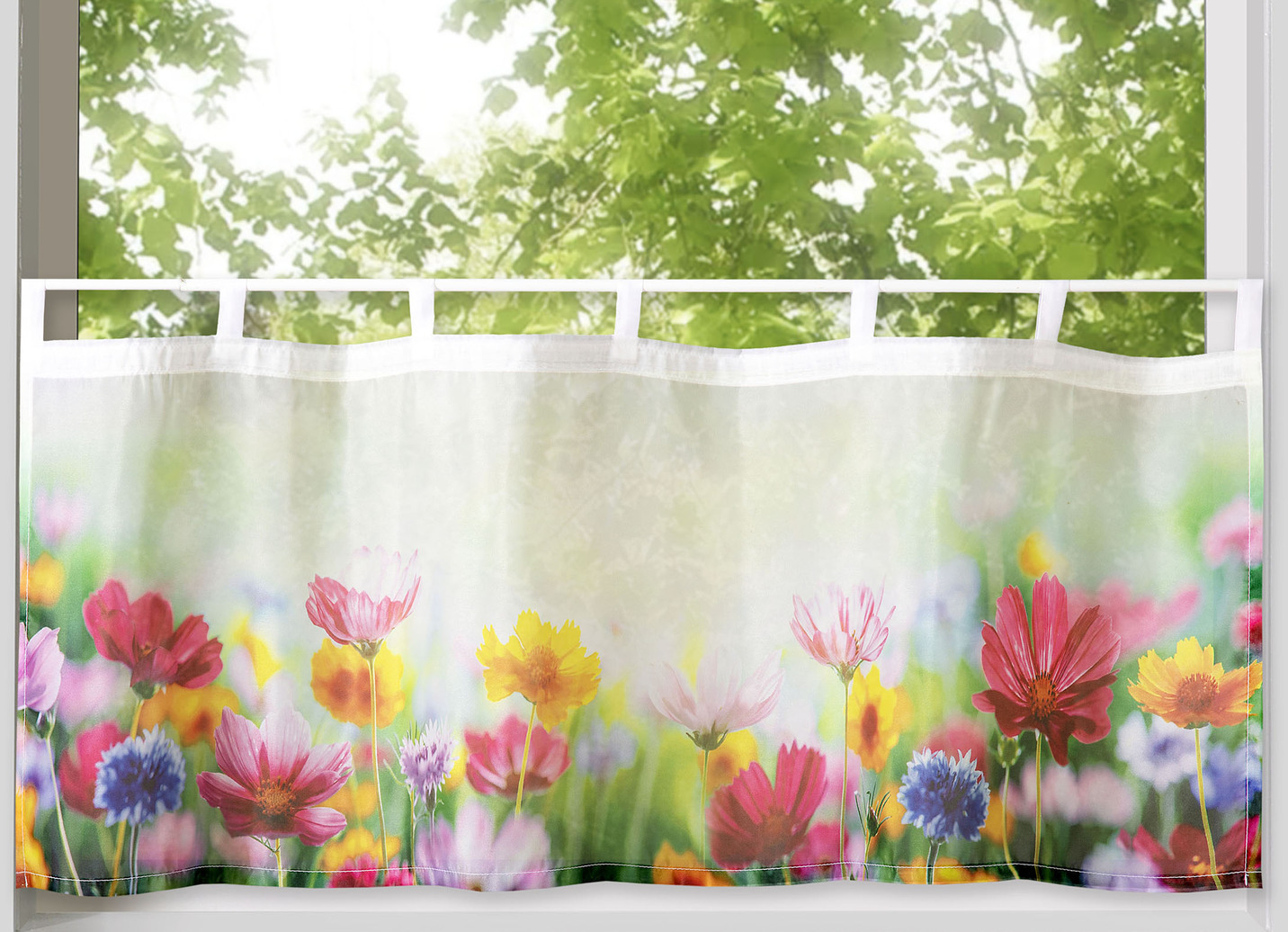 Kurzstore Blumenwiese aus digitalbedrucktem Voile