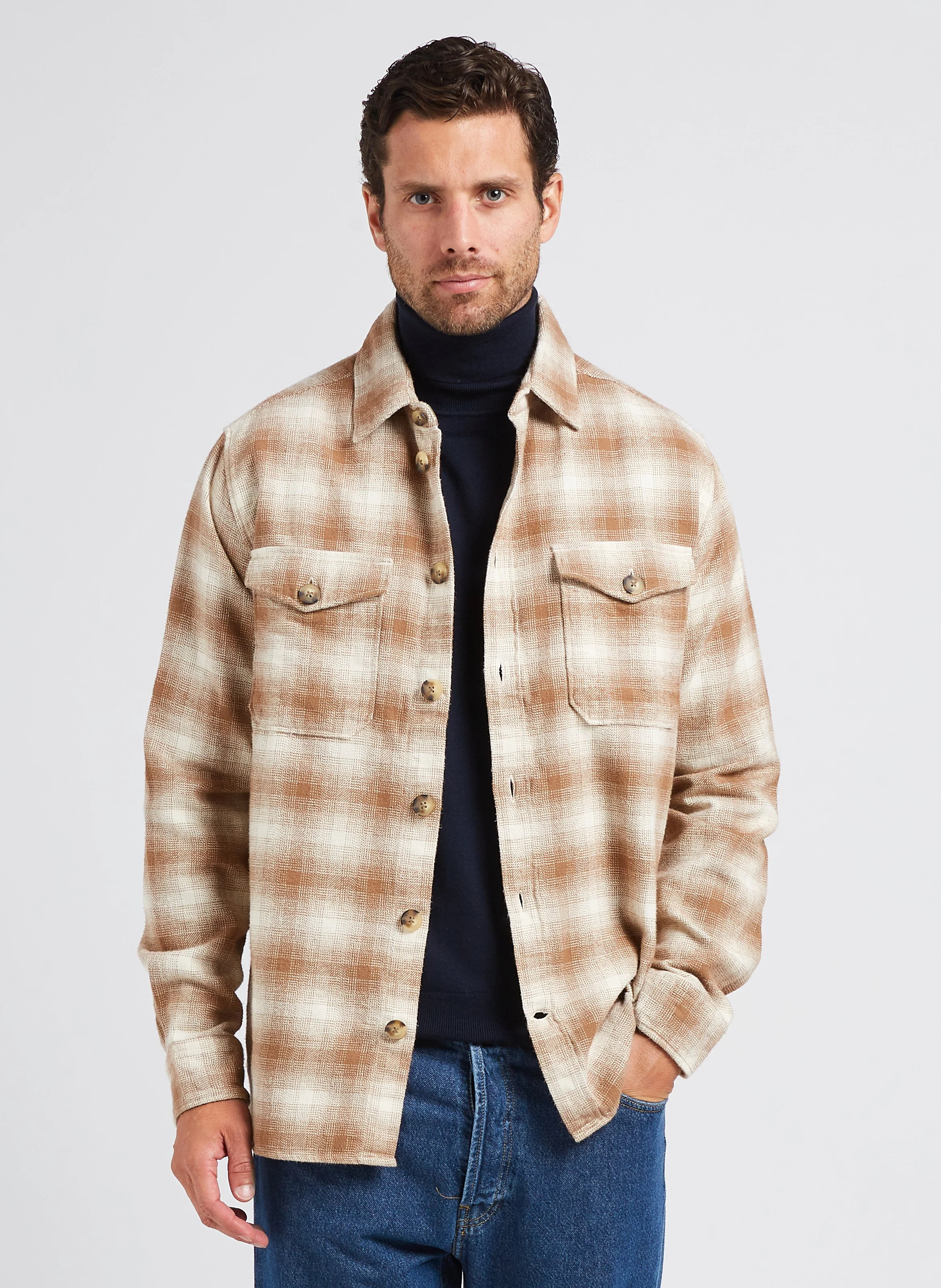 Chemise ample col classique en coton| Beige
