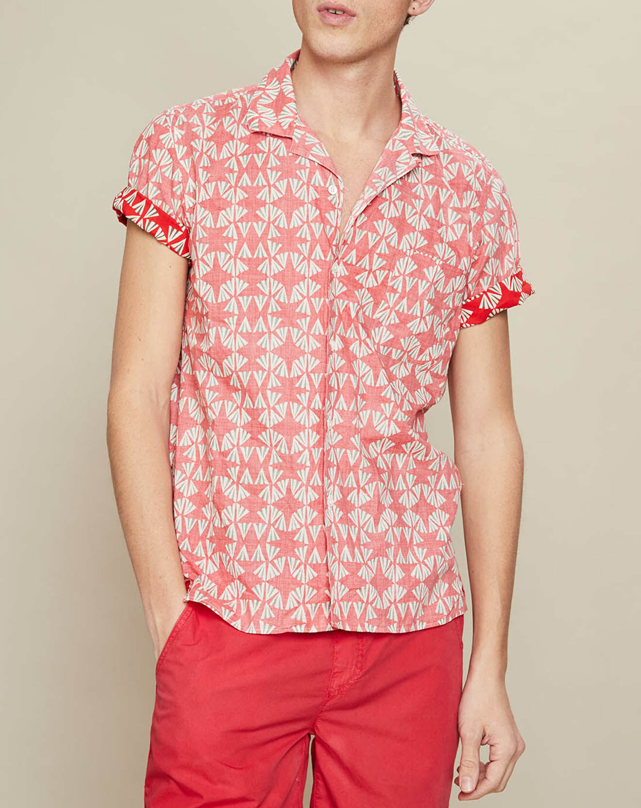 Hartford Chemise slim Slam Fans imprimée rouge/blanc/vert